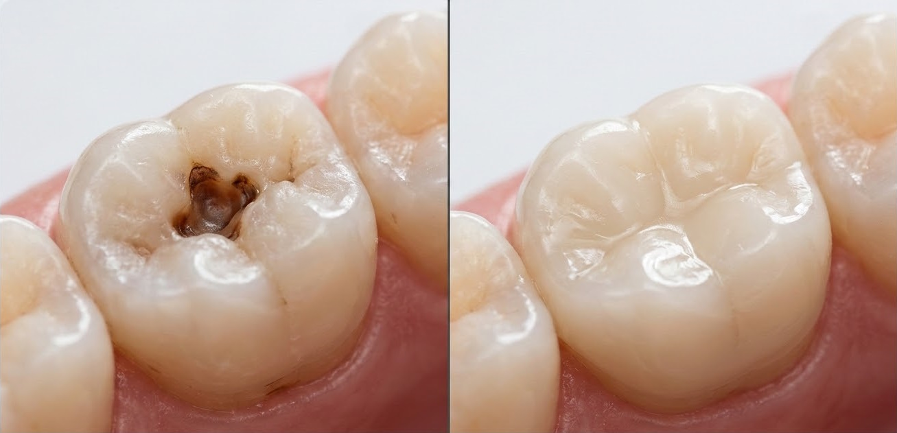 Natural looking white tooth filling